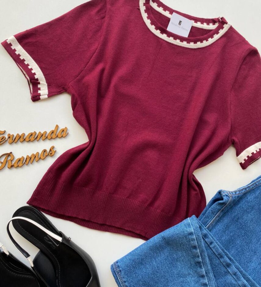 Blusa Feminina Manga Curta Modal Zuri C7570 Vinho - Fernanda Ramos Store
