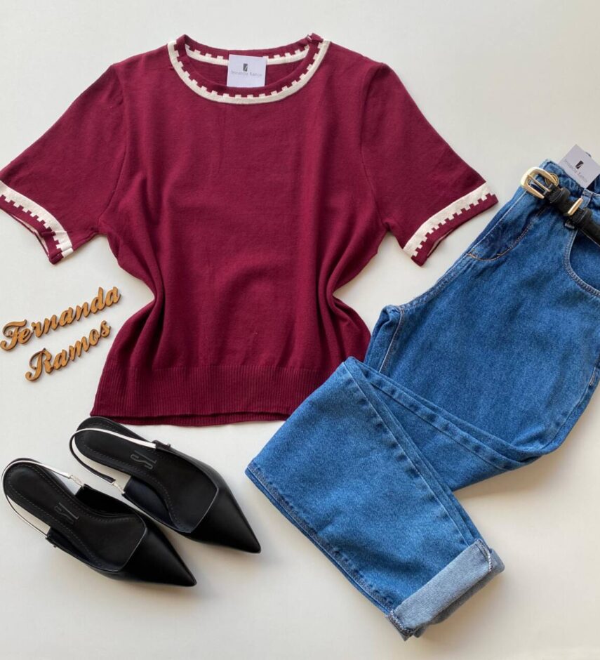 Blusa Feminina Manga Curta Modal Zuri C7570 Vinho - Fernanda Ramos Store