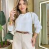 Blusa Feminina Manga Longa Helena Botões na Manga Branca - Fernanda Ramos Store