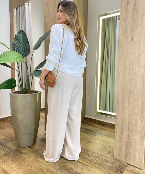 Blusa Feminina Manga Longa Helena Botões na Manga Branca - Fernanda Ramos Store