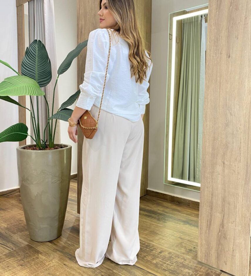 Blusa Feminina Manga Longa Helena Botões na Manga Branca - Fernanda Ramos Store