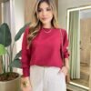 Blusa Feminina Manga Longa Helena Botões na Manga Marsala - Fernanda Ramos Store