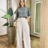 Blusa Feminina Manga Longa Helena Botões na Manga Verde - Fernanda Ramos Store