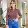 Blusa Feminina Manga Longa Isolde Marrom - Fernanda Ramos Store