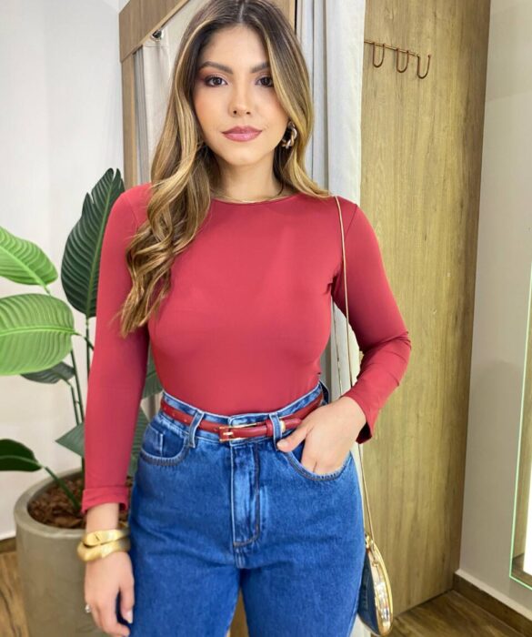 Blusa Feminina Manga Longa Isolde Marsala - Fernanda Ramos Store