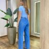 Blusa Feminina Milena Manga Curta Modal com Pedrarias Azul - Fernanda Ramos Store