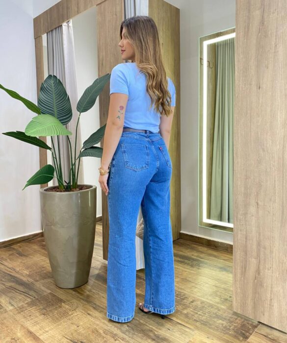 Blusa Feminina Milena Manga Curta Modal com Pedrarias Azul - Fernanda Ramos Store