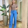 Blusa Feminina Milena Manga Curta Modal com Pedrarias Chocolate - Fernanda Ramos Store
