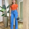 Blusa Feminina Milena Manga Curta Modal com Pedrarias Laranja - Fernanda Ramos Store