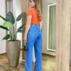 Blusa Feminina Milena Manga Curta Modal com Pedrarias Laranja - Fernanda Ramos Store