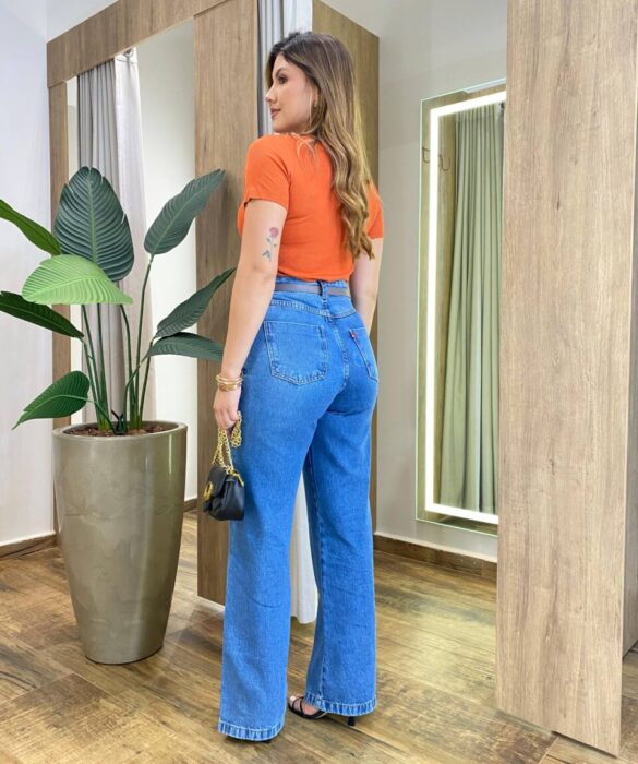 Blusa Feminina Milena Manga Curta Modal com Pedrarias Laranja - Fernanda Ramos Store