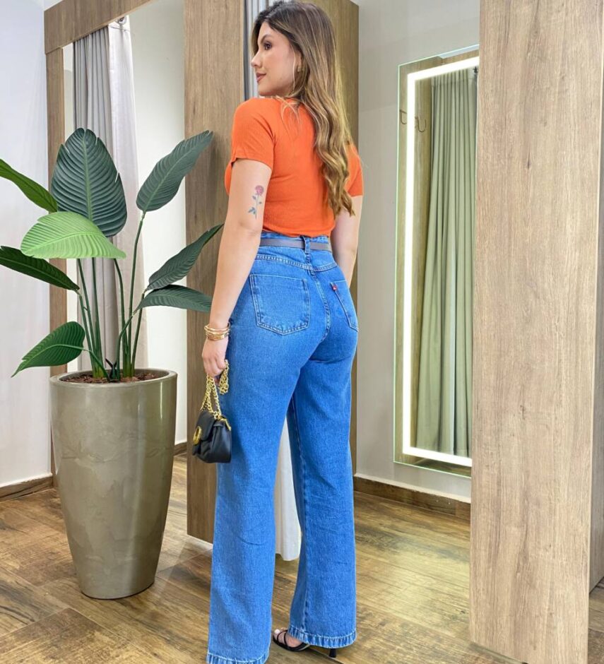 Blusa Feminina Milena Manga Curta Modal com Pedrarias Laranja - Fernanda Ramos Store