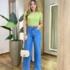 Blusa Feminina Milena Manga Curta Modal com Pedrarias Verde - Fernanda Ramos Store