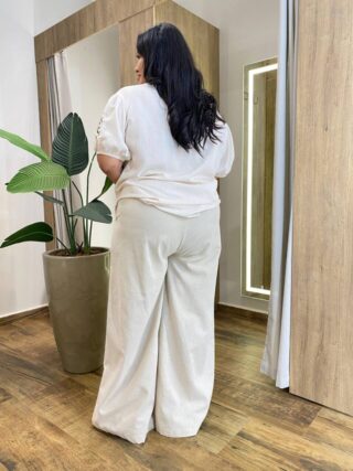 Blusa Feminina Plus Manga 3/4 Bordada Areia - Fernanda Ramos Store