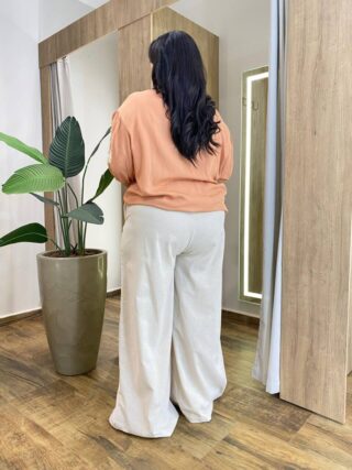 Blusa Feminina Plus Manga 3/4 Bordada Bege - Fernanda Ramos Store