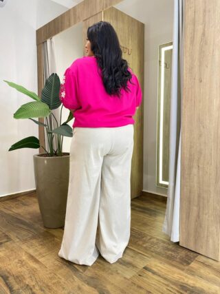 Blusa Feminina Plus Manga 3/4 Bordada Pink - Fernanda Ramos Store
