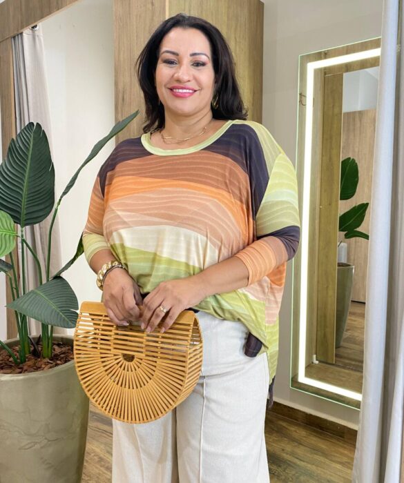 Blusa Feminina Plus Maria Manga 7/8 Estampada - Fernanda Ramos Store
