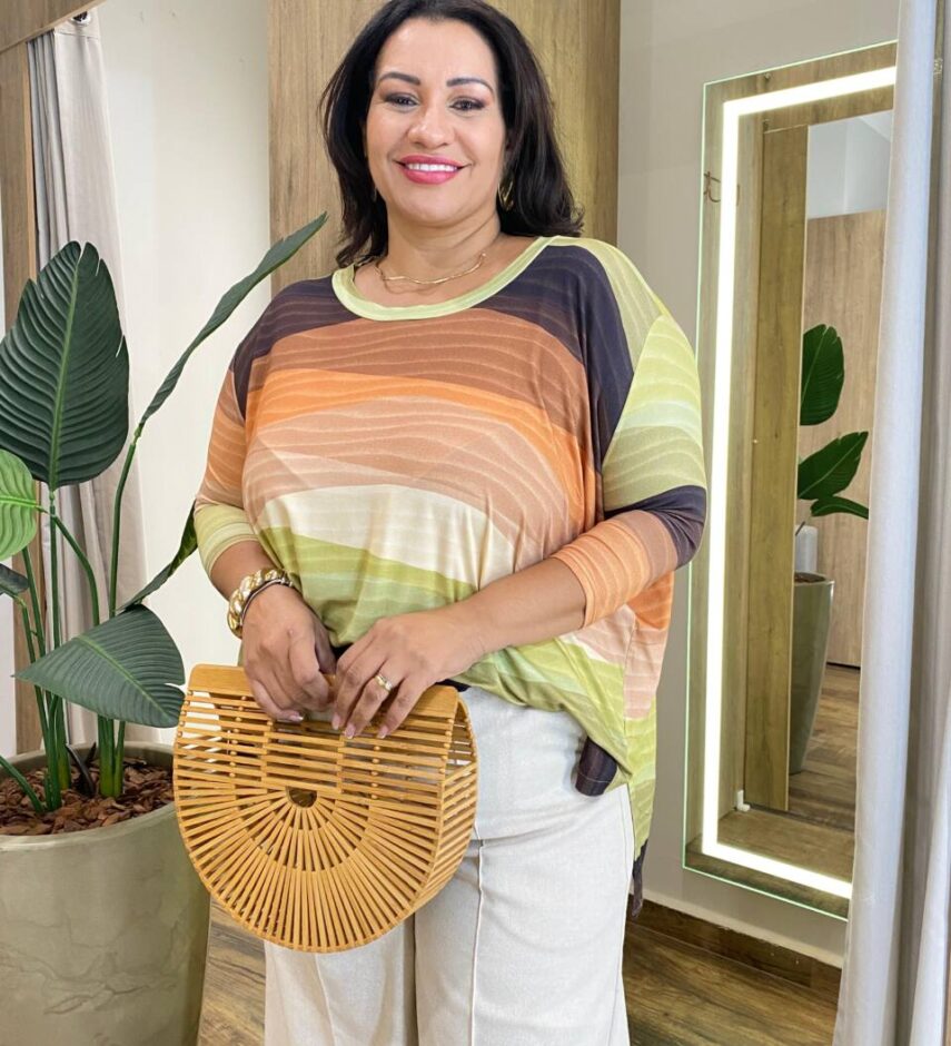 Blusa Feminina Plus Maria Manga 7/8 Estampada - Fernanda Ramos Store