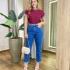 Blusa Feminina Sofy Manga Curta Modal com Detalhes Vinho - Fernanda Ramos Store