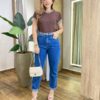 Blusa Feminina Sofy Manga Curta Modal com Detalhes Marrom - Fernanda Ramos Store