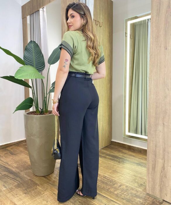 Blusa Feminina Sofy Manga Curta Modal com Detalhes Verde Pistache - Fernanda Ramos Store