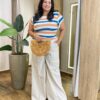 Blusa Feminina Tee Muscle Plus Estampada com Listras Off White - Fernanda Ramos Store