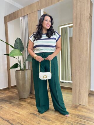 Blusa Feminina Tee Muscle Plus Estampada com Listras Verde - Fernanda Ramos Store