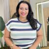 Blusa Feminina Tee Muscle Plus Estampada com Listras Verde - Fernanda Ramos Store