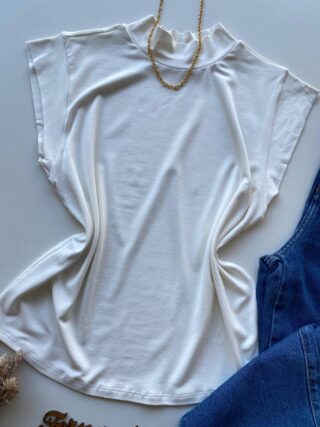 Blusa Feminina Tee Muscle Sabrina Gola Alta Branca - Fernanda Ramos Store