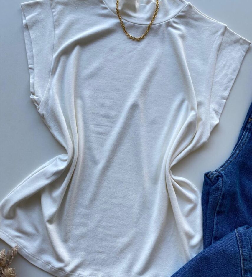 Blusa Feminina Tee Muscle Sabrina Gola Alta Branca - Fernanda Ramos Store