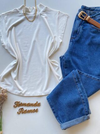 Blusa Feminina Tee Muscle Sabrina Gola Alta Branca - Fernanda Ramos Store
