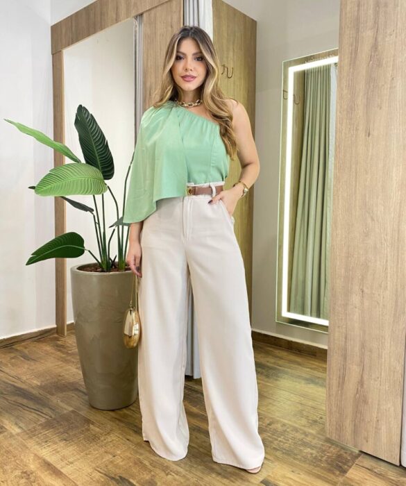 Blusa Feminina Ziza Nula Manga sem Bojo Detalhe e Zíper Verde - Fernanda Ramos Store