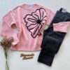 Blusa Manga Longa Feminina Anne Tricot Modal Detalhe Flor Rosa - Fernanda Ramos Store