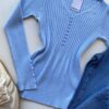 Blusa Manga Longa Modal com Botões e Canelada Azul C7527 - Fernanda Ramos Store