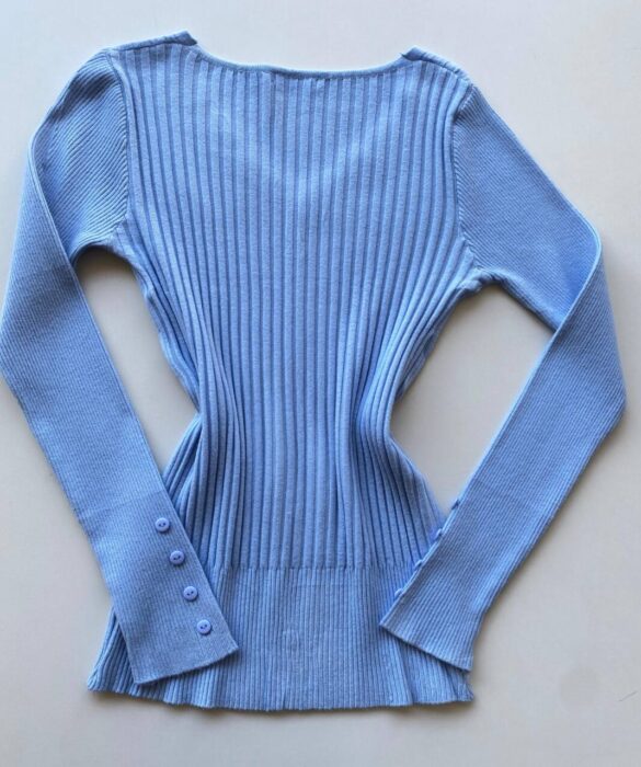 Blusa Manga Longa Modal com Botões e Canelada Azul C7527 - Fernanda Ramos Store