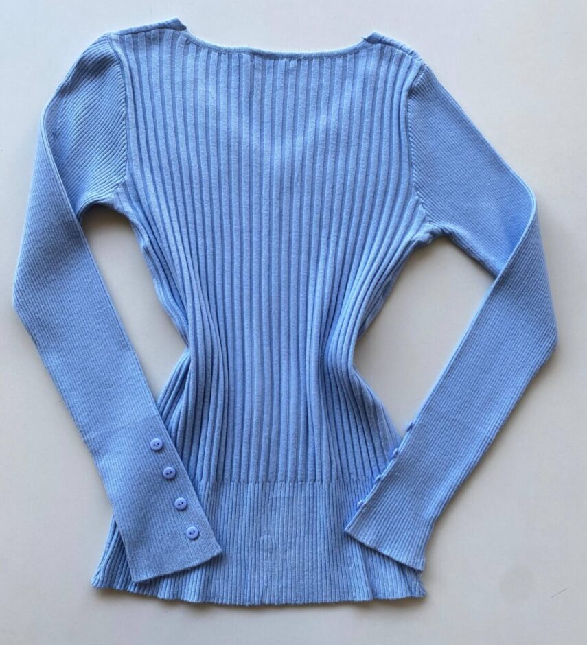 Blusa Manga Longa Modal com Botões e Canelada Azul C7527 - Fernanda Ramos Store