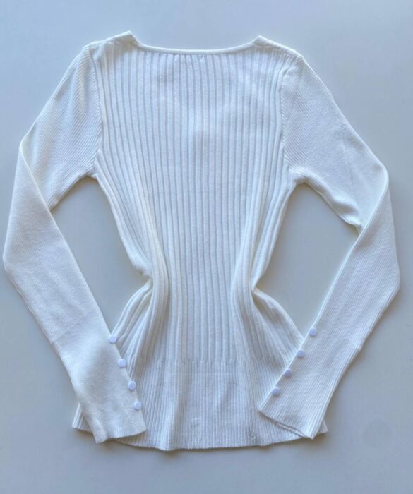 Blusa Manga Longa Modal com Botões e Canelada Branca C7527 - Fernanda Ramos Store