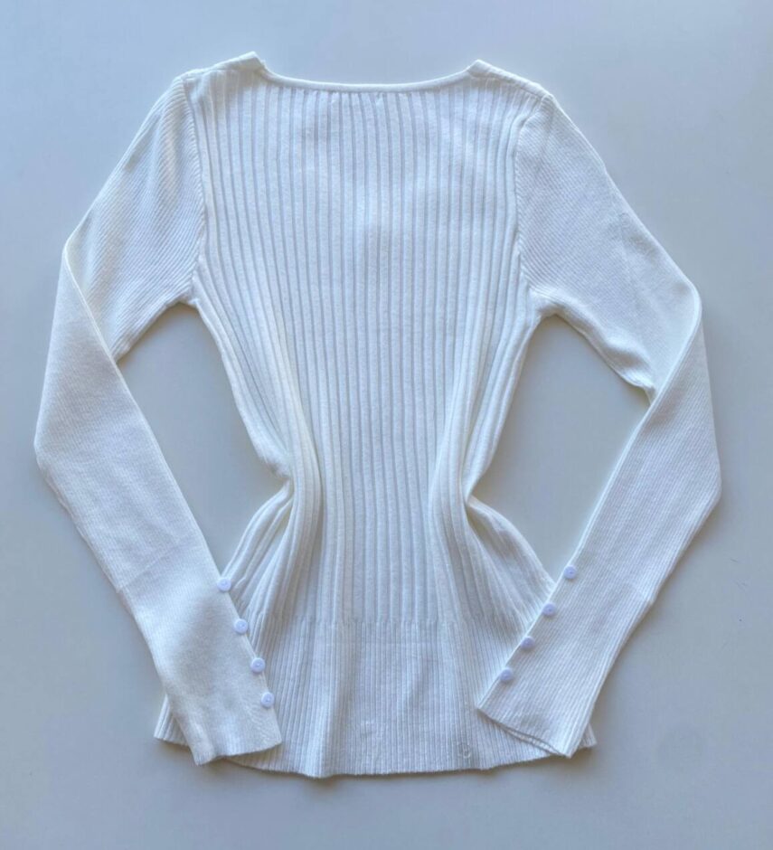 Blusa Manga Longa Modal com Botões e Canelada Branca C7527 - Fernanda Ramos Store