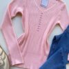 Blusa Manga Longa Modal com Botões e Canelada Rosa C7527 - Fernanda Ramos Store