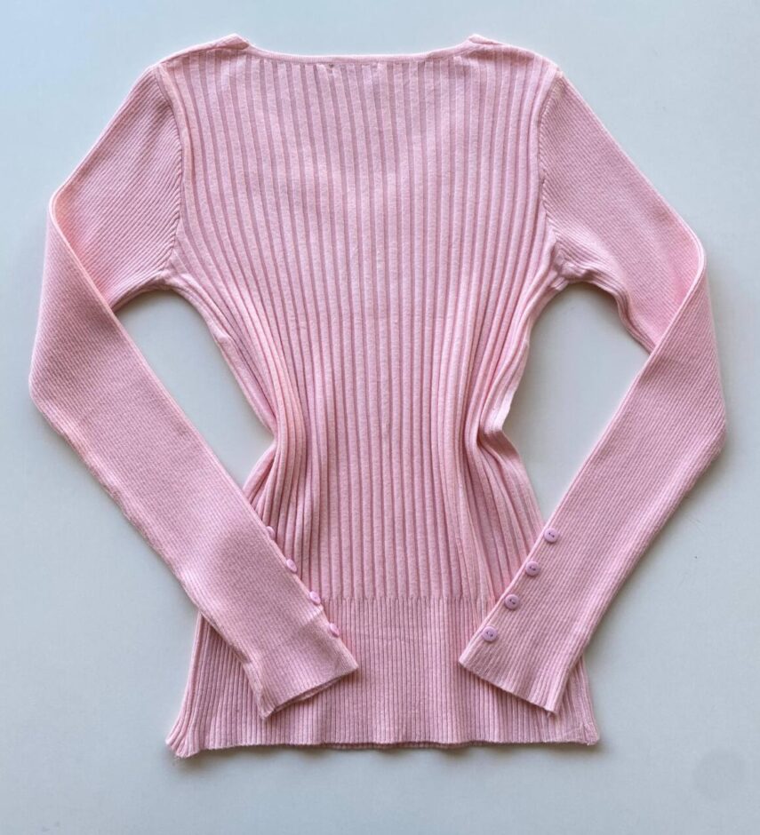 Blusa Manga Longa Modal com Botões e Canelada Rosa C7527 - Fernanda Ramos Store