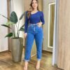 Body Feminino Aycha sem Bojo Manga Longa com Recorte Azul - Fernanda Ramos Store