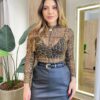 Body Feminino Mabela sem Bojo em tule com Drapiado Animal Print - Fernanda Ramos Store