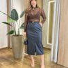 Body Feminino Mabela sem Bojo em tule com Drapiado Marrom - Fernanda Ramos Store