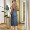 Body Feminino Mabela sem Bojo em tule com Drapiado Marrom - Fernanda Ramos Store