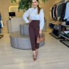 Calça Feminina Alfaiataria Madalena com Bolsos Marrom - Fernanda Ramos Store