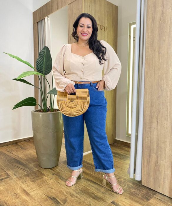 Calça Feminina Mom Plus com Cinto Jeans 016731 - Fernanda Ramos Store