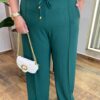 Calça Feminina Pantalona Detalhe Frizo e Amarração Verde - Fernanda Ramos Store