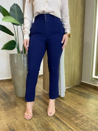 Calça Feminina Social Caroline com Elástico Azul Marinho - Fernanda Ramos Store