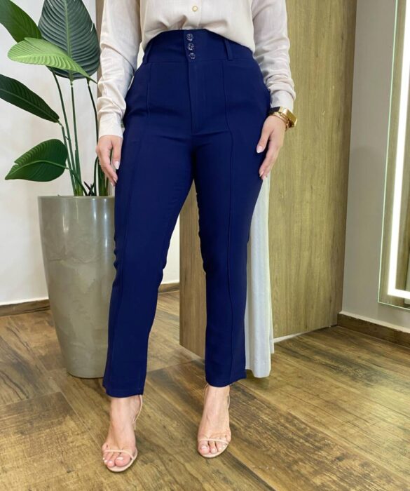 Calça Feminina Social Caroline com Elástico Azul Marinho - Fernanda Ramos Store