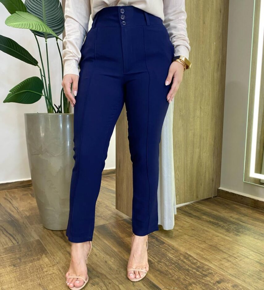 Calça Feminina Social Caroline com Elástico Azul Marinho - Fernanda Ramos Store